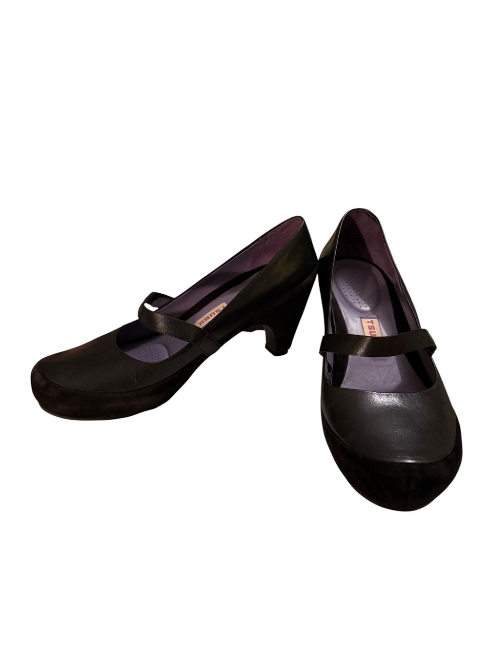 Tsubo Black Leather and Suede Mary Jane Heels